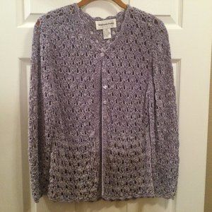 Stephanie Parks Lavendar Crochet Cardigan button up PETITE Small